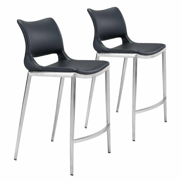 Homeroots 37.2 x 20.1 x 22.4 in. Black Faux Leather & Silver Modern Ergo Counter Chairs 396488